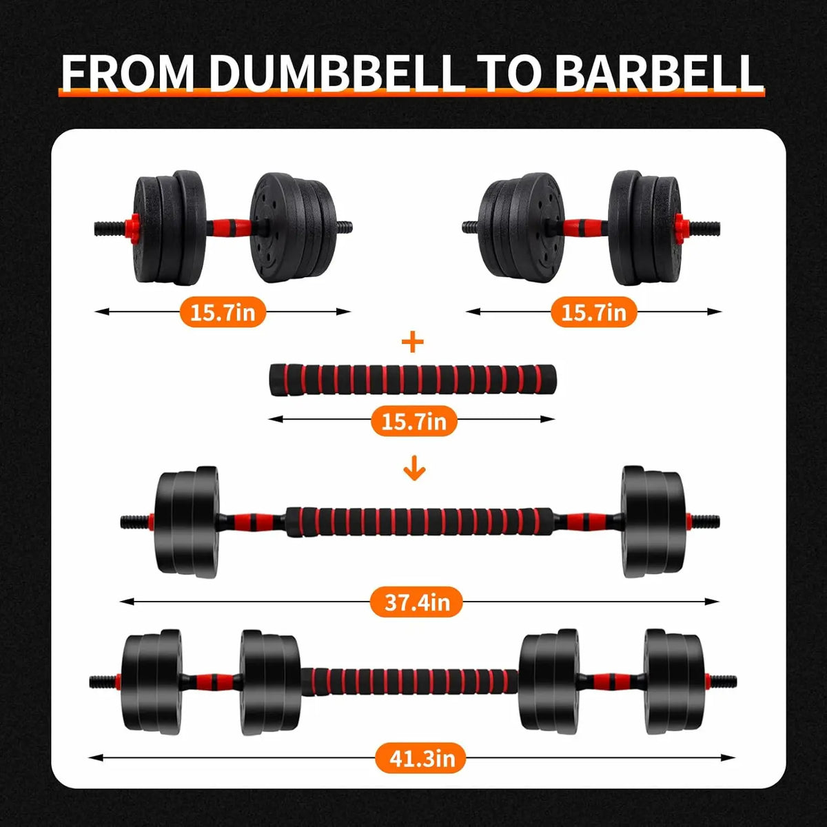 5-44lbs Adjustable Dumbbell to Barbell Set, Anti-Slip Grip