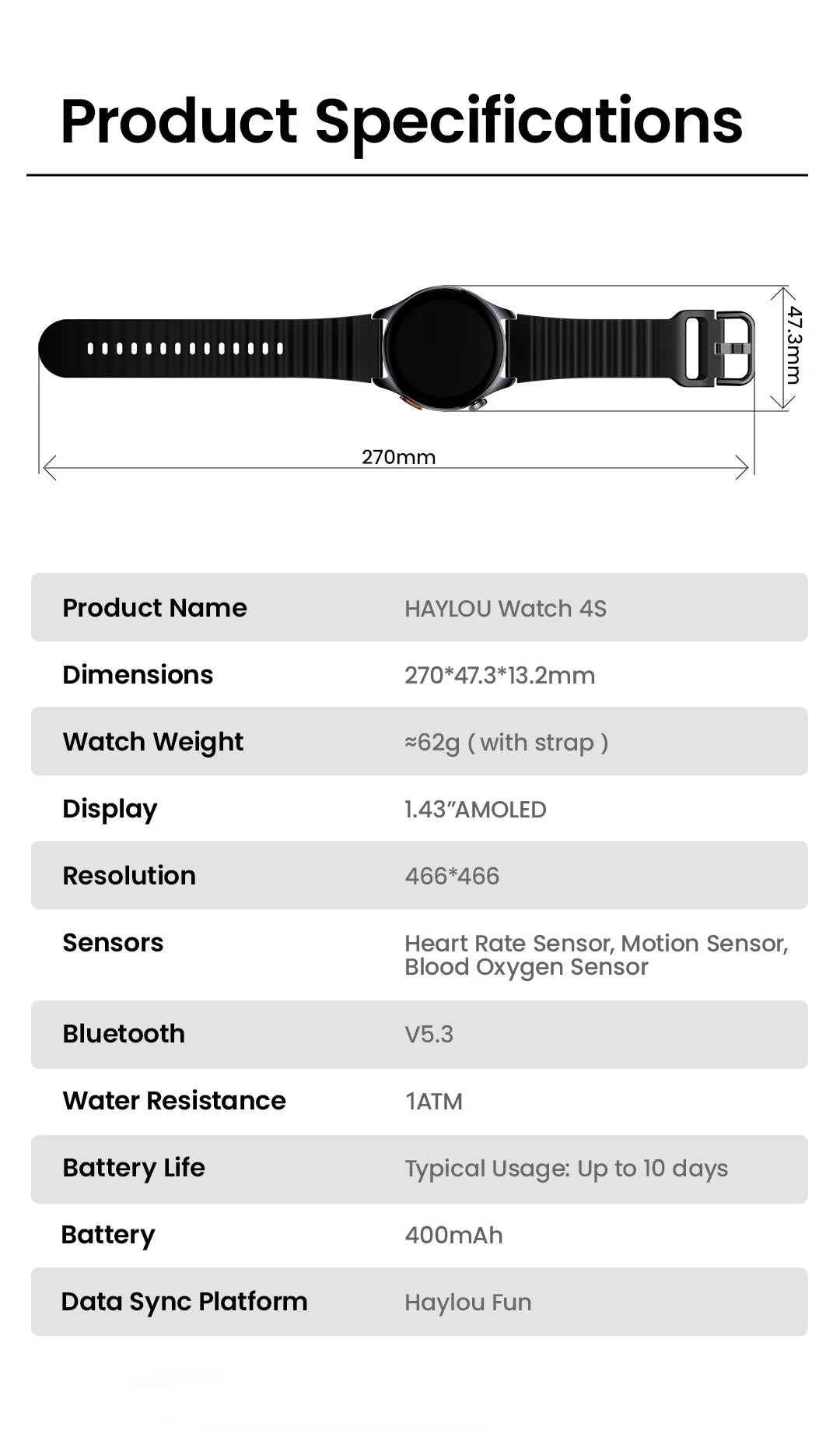 HAYLOU Watch 4S GPS Smartwatch 1.43” HD AMOLED Display 5 Satellite GPS Positioning 120+ Workout Modes Sport Fitness Smart Watch