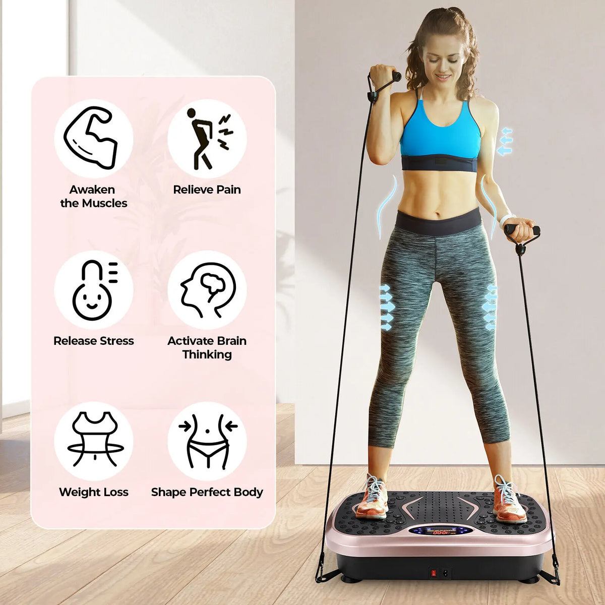 Vibration Plate Exercise Machine - Whole Body Workout Vibration Fitness Platform w/ Loop Bands - Home Training Equipment