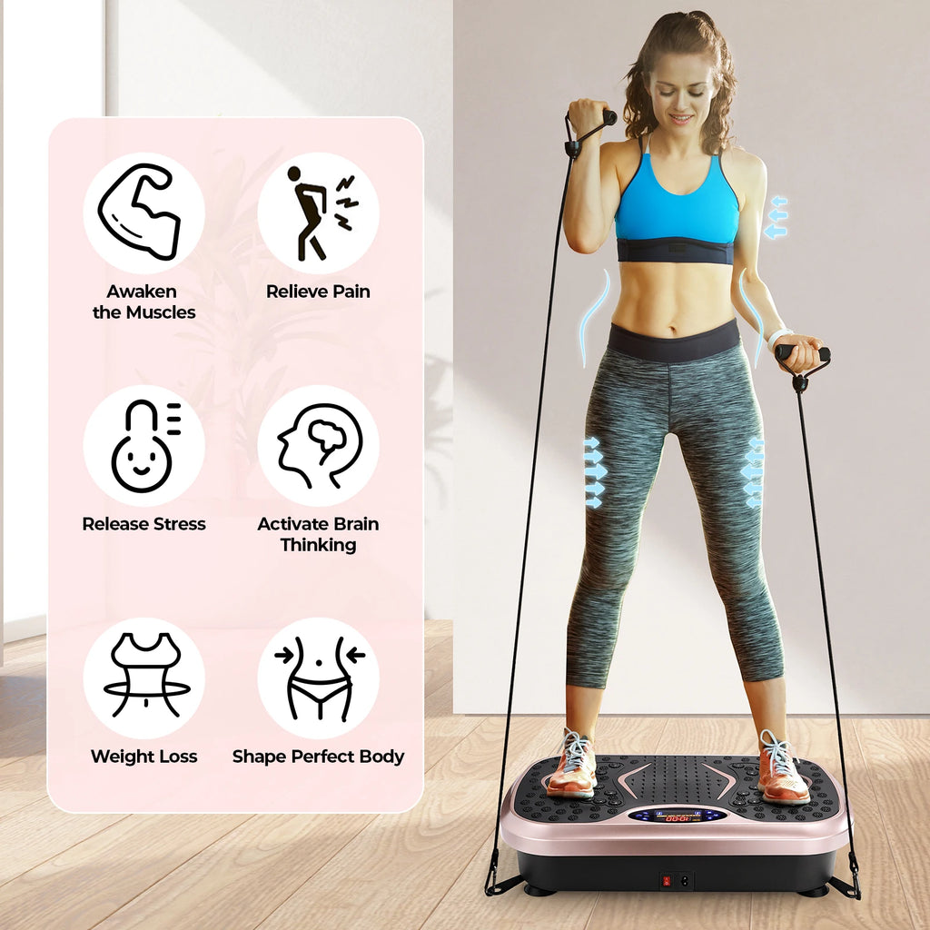 Vibration Plate Exercise Machine - Whole Body Workout Vibration Fitness Platform w/ Loop Bands - Home Training Equipment