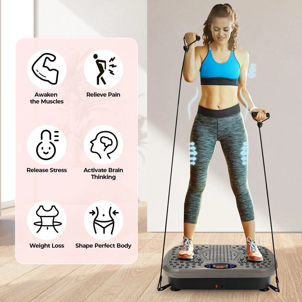 Vibration Plate Exercise Machine - Whole Body Workout Vibration Fitness Platform w/ Loop Bands - Home Training Equipment